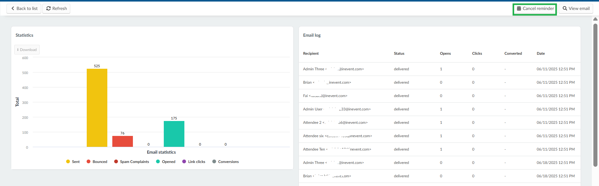 Cancelling reminders on already sent out emails