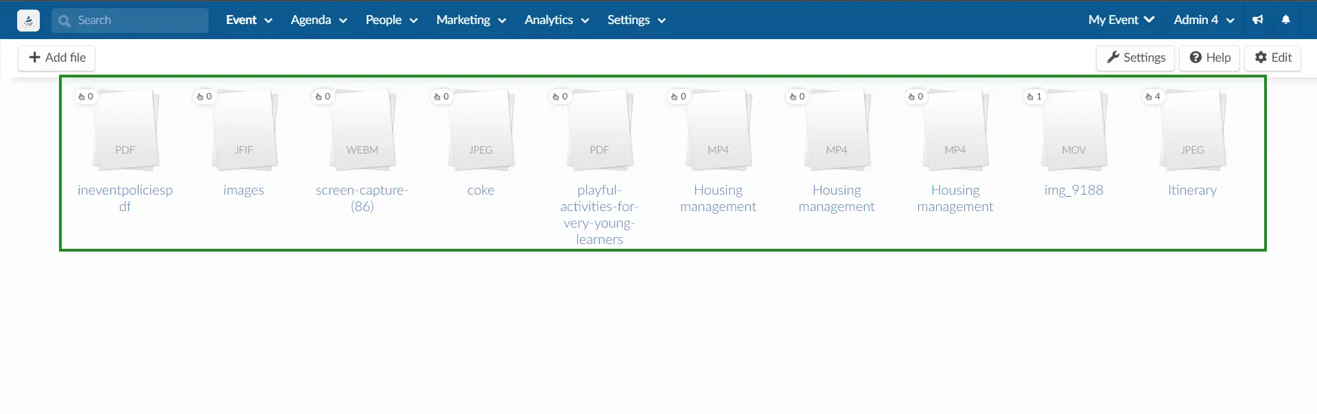 an image showing the file icon with its name, format and click  count