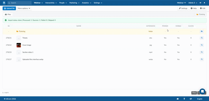 GIF showing how to delete InEvent Webinar files