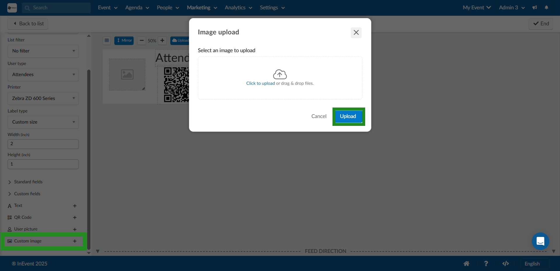 Image showing the pop up window to upload custom image to the badge.