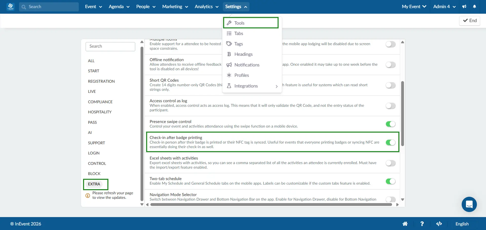 check in after badge printing