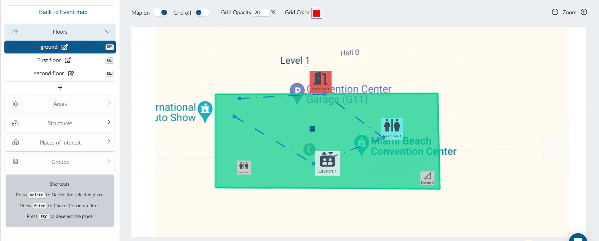Gif showing how to add a floor in the event map