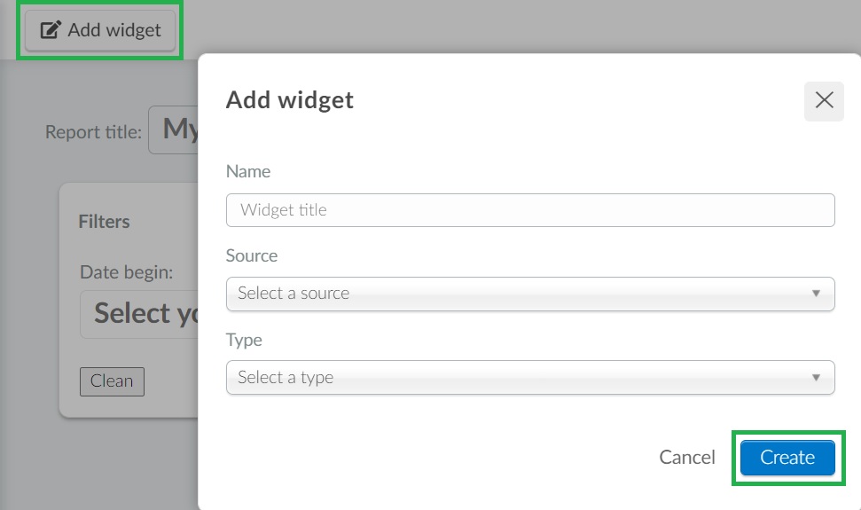 Screenshot of how to create widget