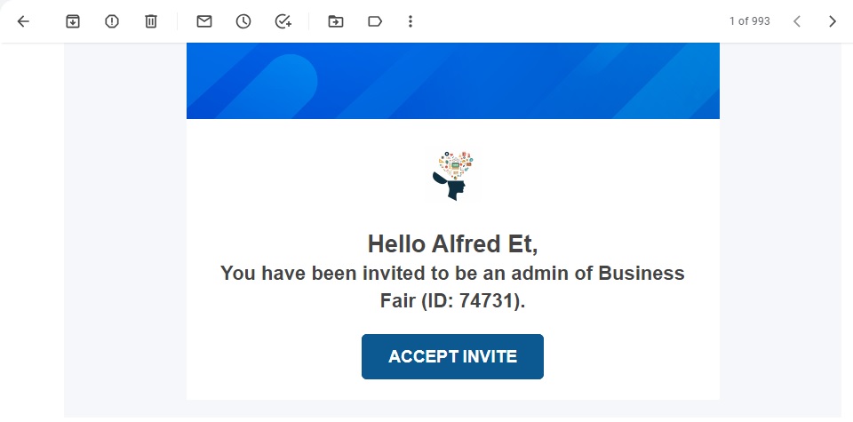 E-mail de convite para se tornar administrador