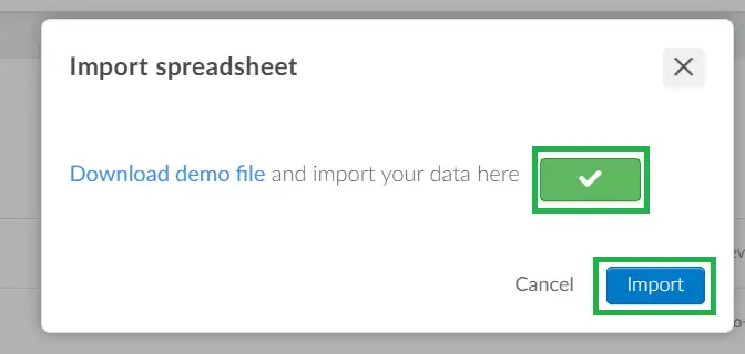 Screenshot showing the Import spreadsheet window.