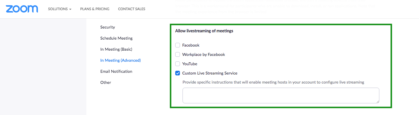 Image shows the zoom settings
