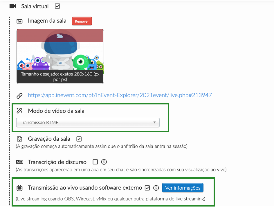 Captura de tela em modo de vídeo RTMP