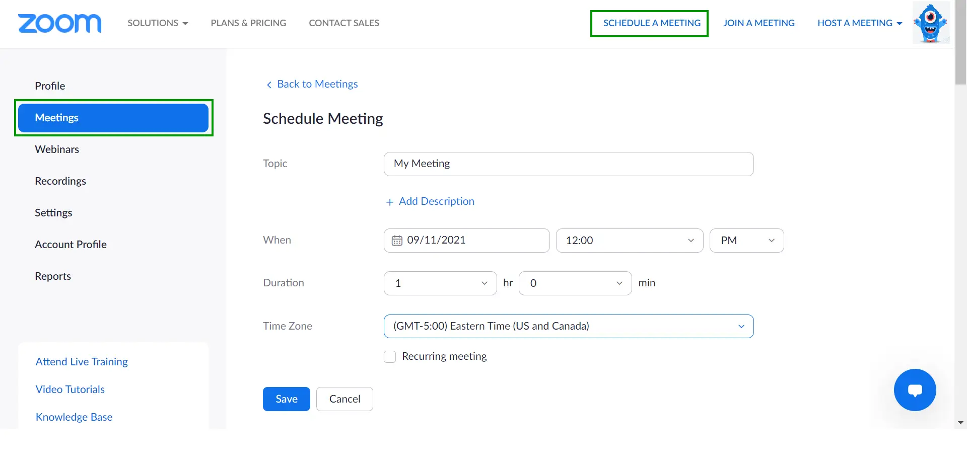 Meetings > Schedule a Meeting