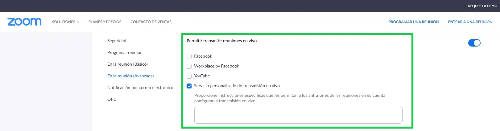 Marcar Servicio personalizado de transmisión en vivo