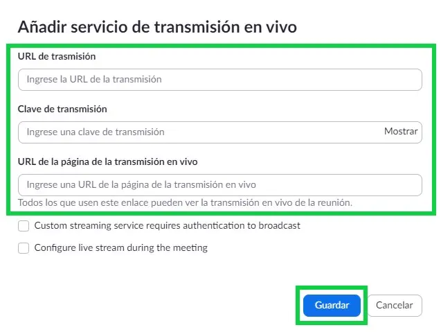 Añadir servicio de transmisión en vivo