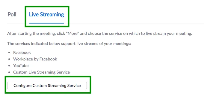 Livestreaming > Benutzerdefinierten Streaming Service konfigurieren