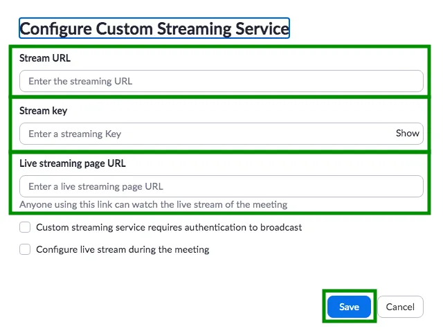 Configure Custom Streaming Service