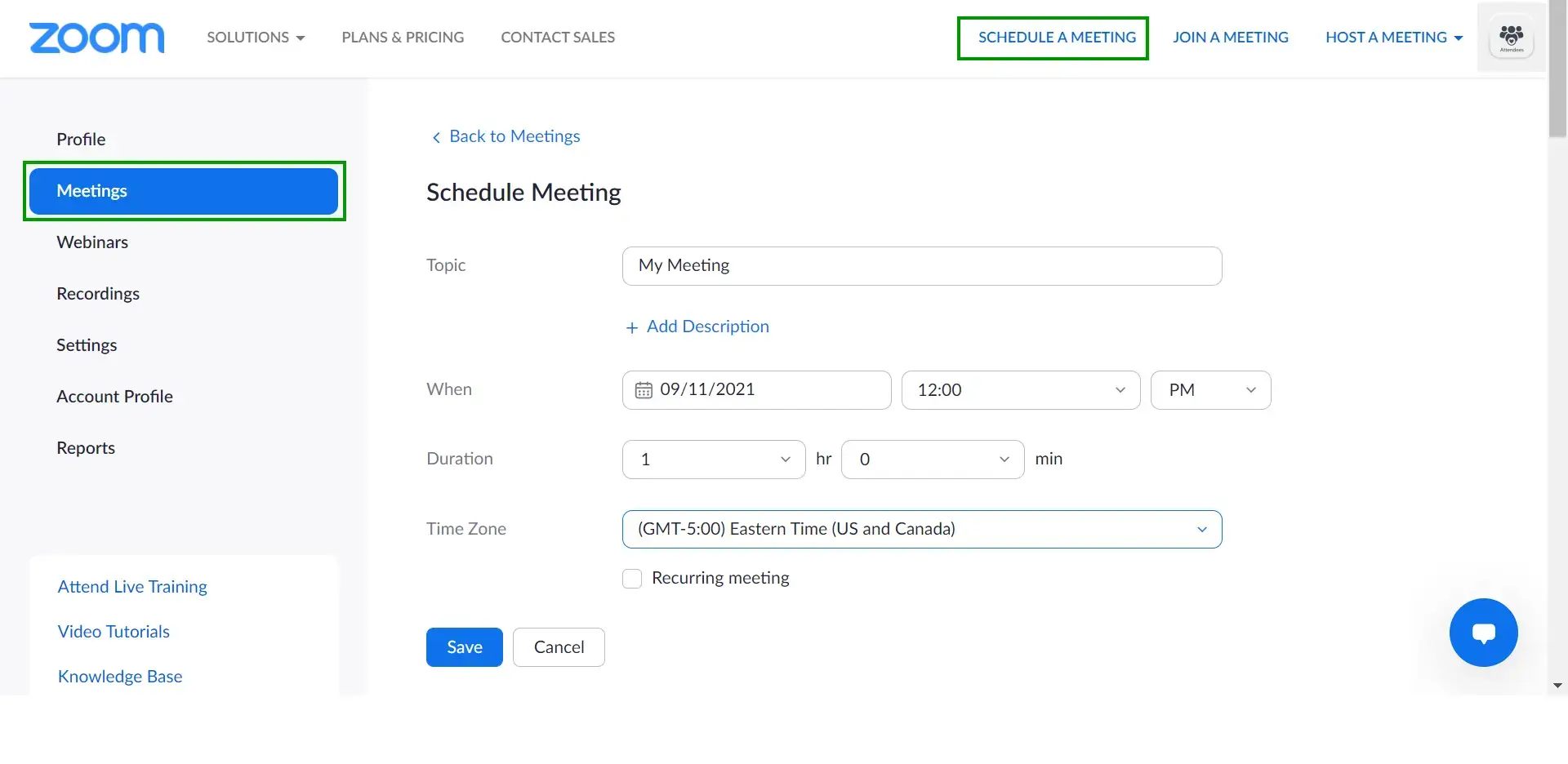 Meetings > Schedule a Meeting