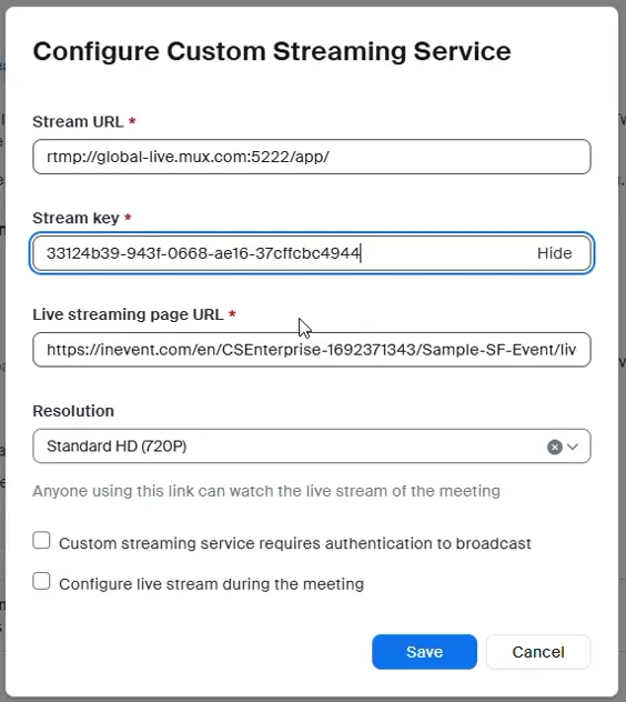 Live Streaming Page URL
