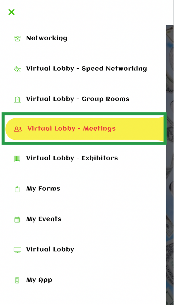 Virtual Lobby meetings tab  