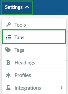 Image showing Settings > Tabs