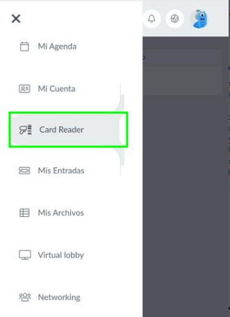Imagen que muestra el lector de tarjetas, que se utiliza para generar clientes potenciales para su evento leyendo las tarjetas de presentación de los participantes.