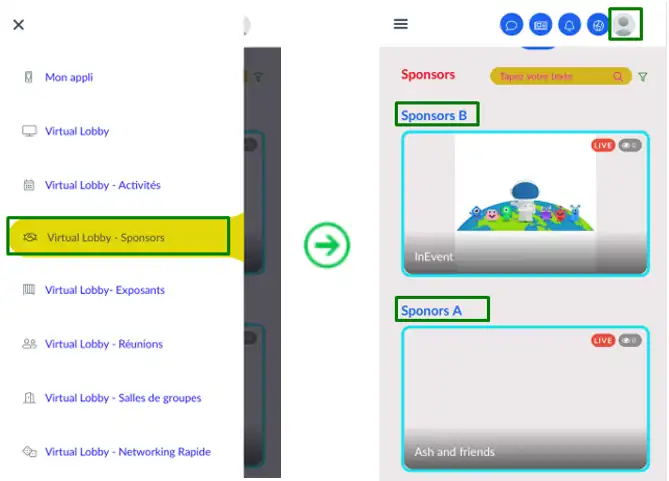 Onglet et page des Sponsors dans L'application Web 