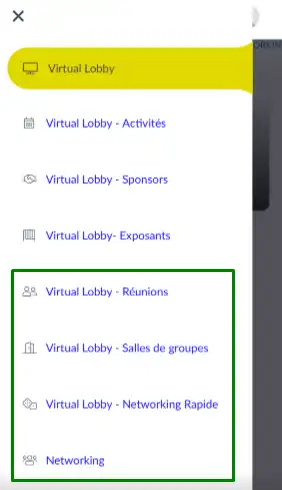 Les onglets de Networking- Réunions, Networking, Networking rapide et les Salles de groupes.