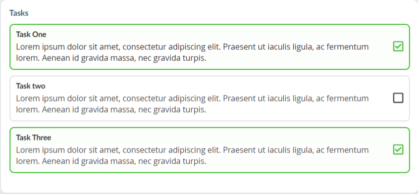 Image showing the tasks bar turning green after it has been marked complete.