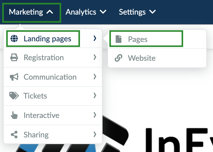 Screenshot of the steps to go to the Landing page configuration