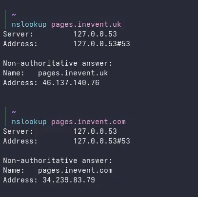 Screenshot showing nslookup
