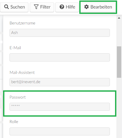 screenshot of how to change the password