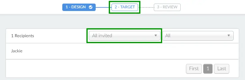 Screenshot of the email target tool to all invited.