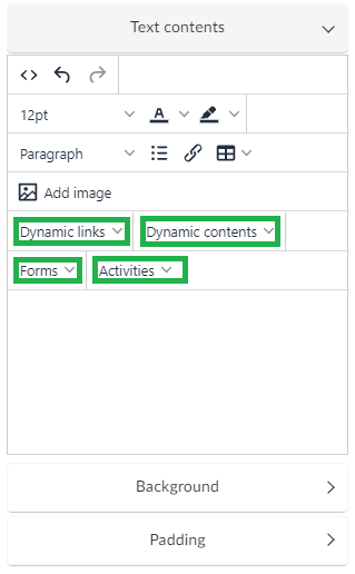 Dynamic links, dynamic content, forms and activities