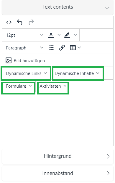Dynamische Links, dynamische Inhalte, Formulare und Aktivitäten