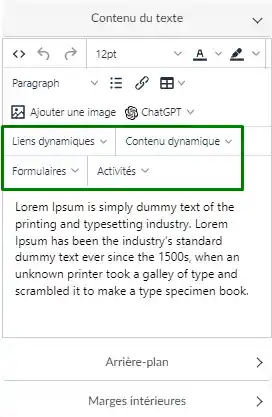 Les options sous Contenu du texte