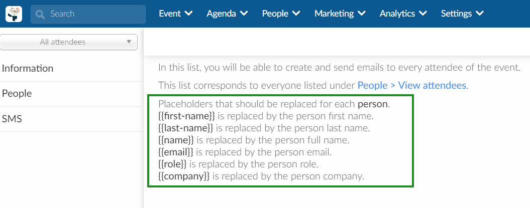 Example of placeholders