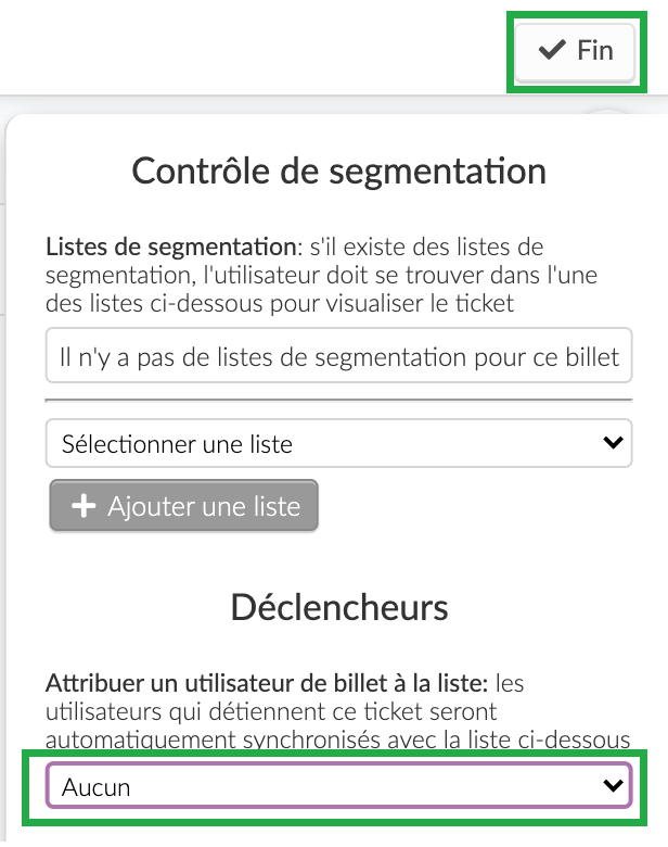 Capture d'écran de l'utilisateur du billet à inscrire sur la liste des détails du billet