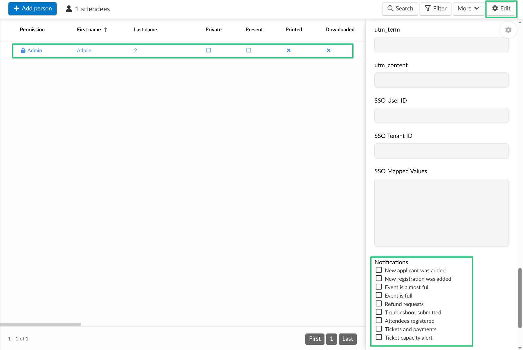 Screenshot showing check box options for email notifications.
