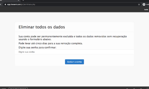 Eliminando sua conta InEvent > Confirmação