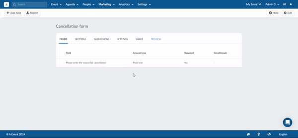 Gif showing how to add field to cancellation form.