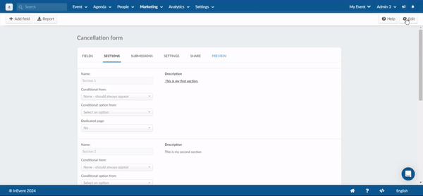 Gif showing how to reorder sections on form. 