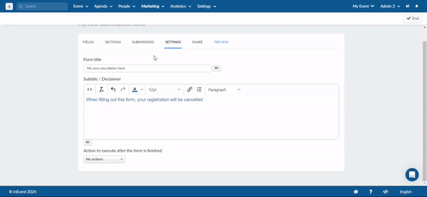 Gif showing how to configure your cancellation form settings. 