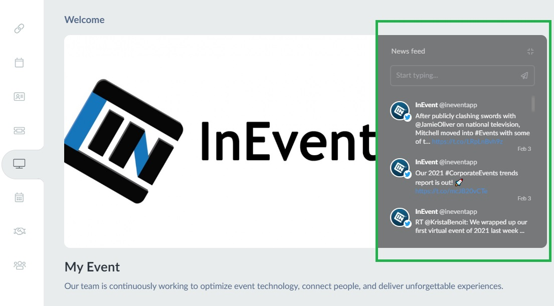 Screenshot of News Feed Virtual Lobby