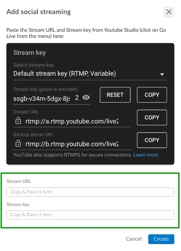 Stream URL and Stream Key