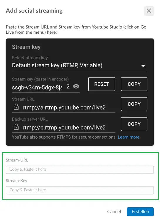 Stream-URL & Stream-Key