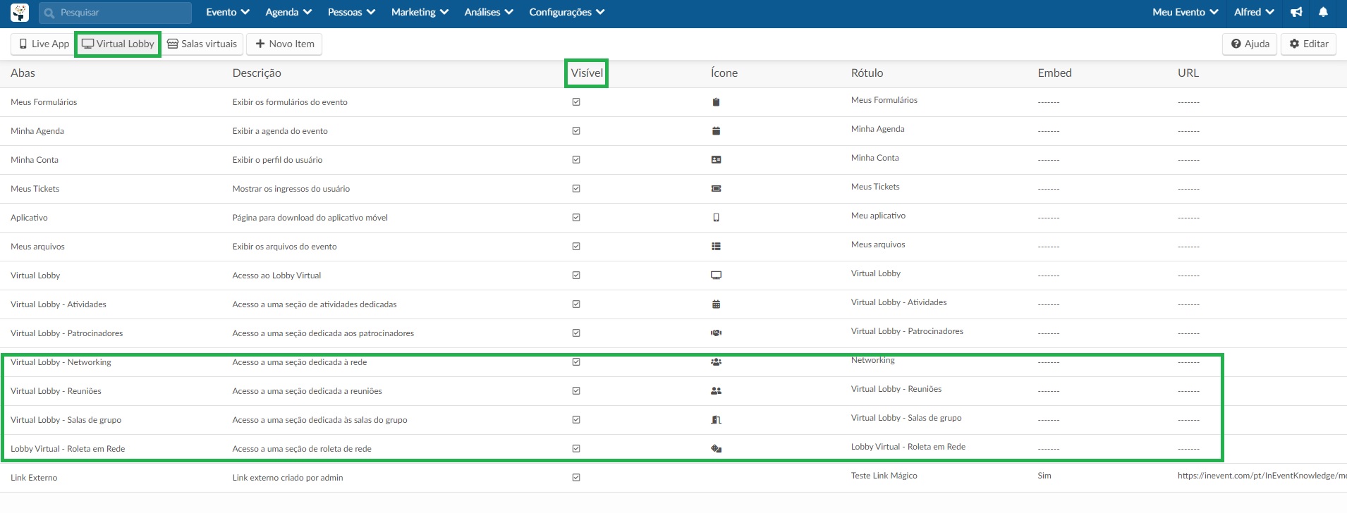 Virtual Lobby Tabs Configurations