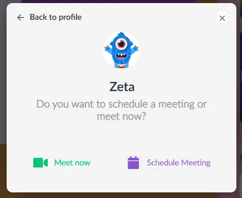 Instant meetings or schedule a meeting for later.