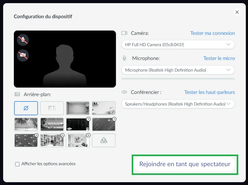 Seul le bouton Rejoindre en tant que spectateur