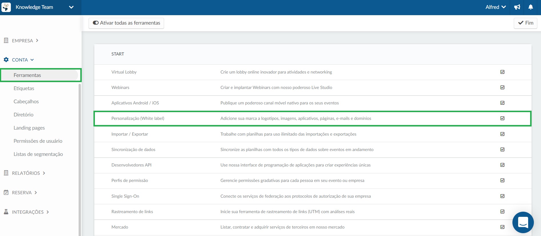 Enabling the white label in the company level