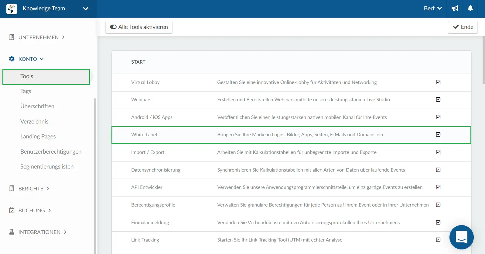 Enabling the white label in the company level