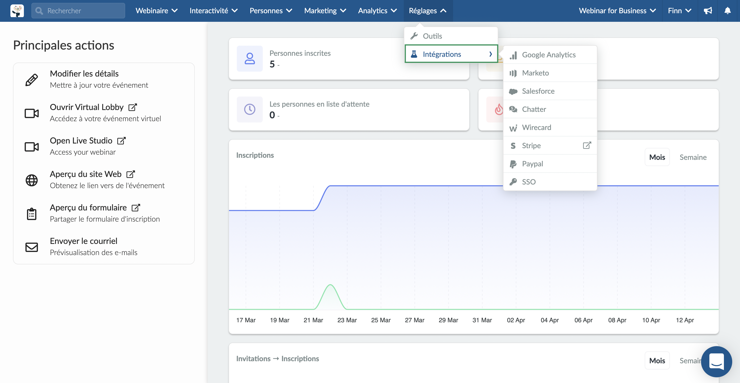 Comment accéder aux intégrations au niveau du InEvent Webinar