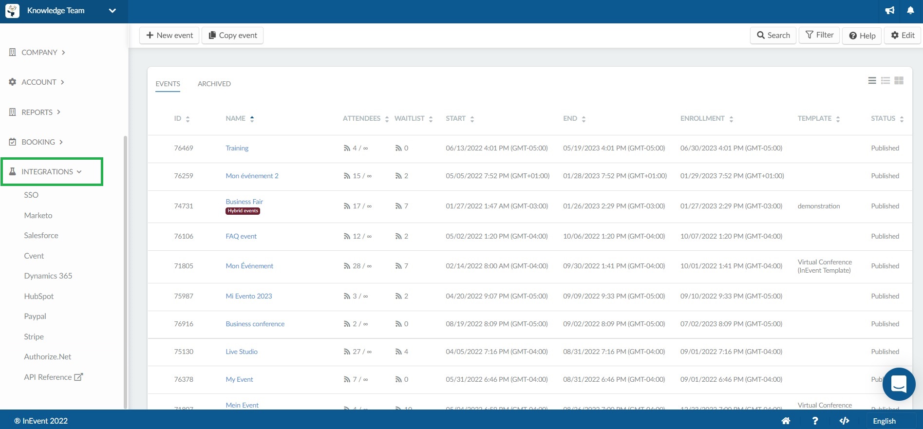 Integrations menu company level