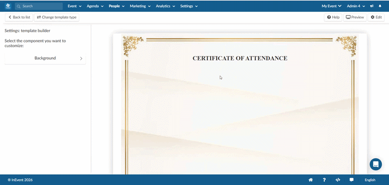 GIF showing the certificate template builder
