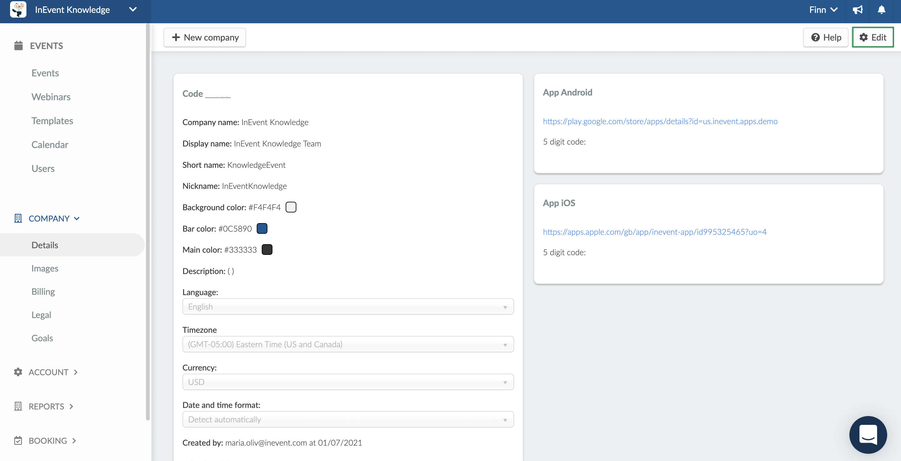 How to edit your company details by clicking on Edit in the upper right